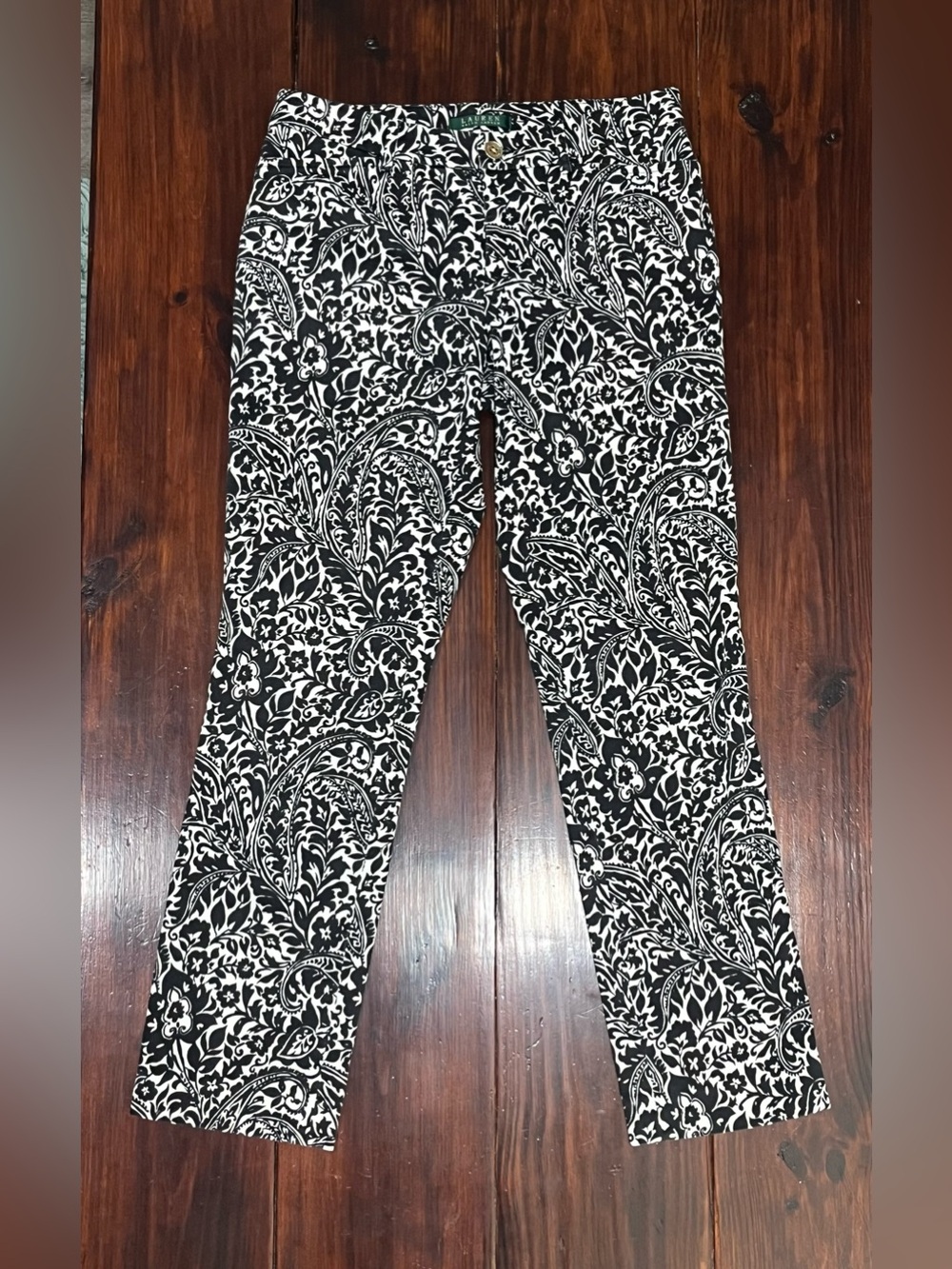 Lauren Ralph Lauren Size 2 Black White Paisley Floral Straight Leg Pants